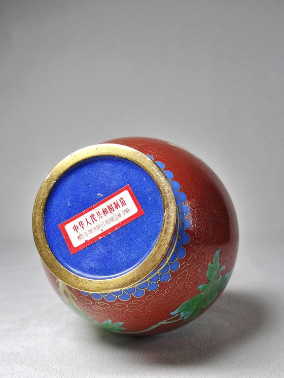 Image 1 of Small vintage Chinese brass and cloisonné enamel vase