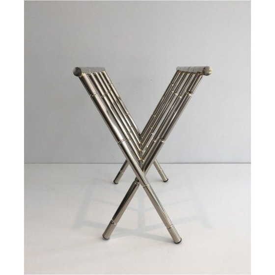 Image 1 of Vintage faux-bamboo nickel magazine rack, France 1970