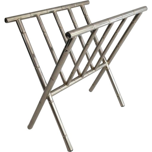 Revistero vintage de níquel imitación bambú, Francia, 1970
