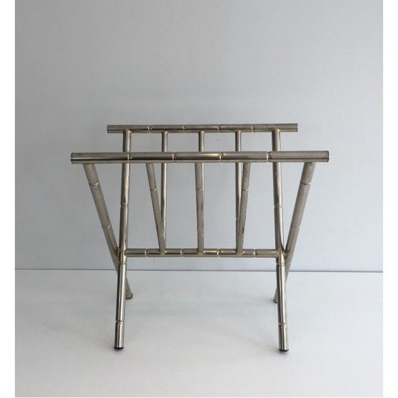 Image 1 of Vintage faux-bamboo nickel magazine rack, France 1970