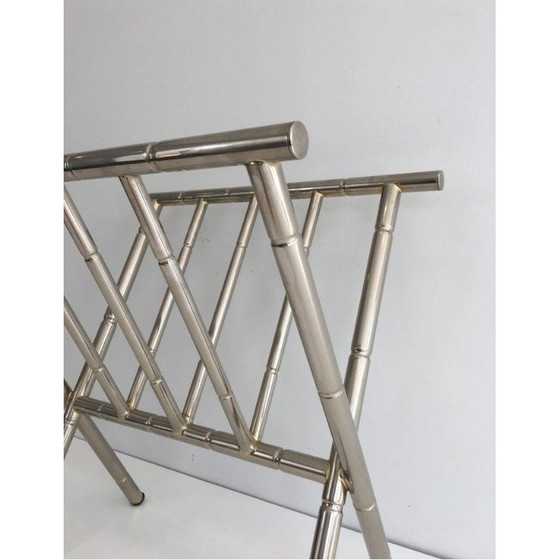 Image 1 of Vintage faux-bamboo nickel magazine rack, France 1970