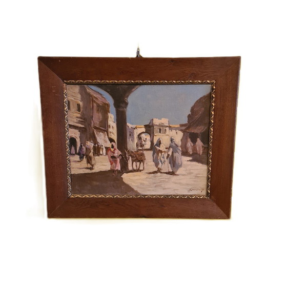 Image 1 of Painting With Oriental Scene Oil On Canvas, Ca.1900