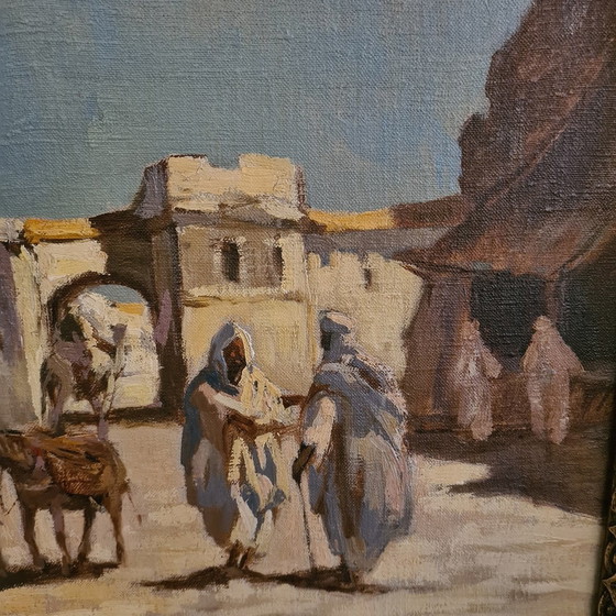 Image 1 of Painting With Oriental Scene Oil On Canvas, Ca.1900