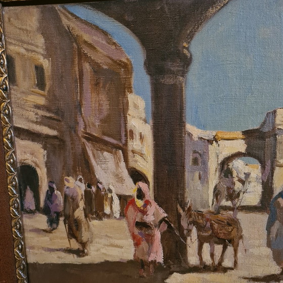 Image 1 of Painting With Oriental Scene Oil On Canvas, Ca.1900