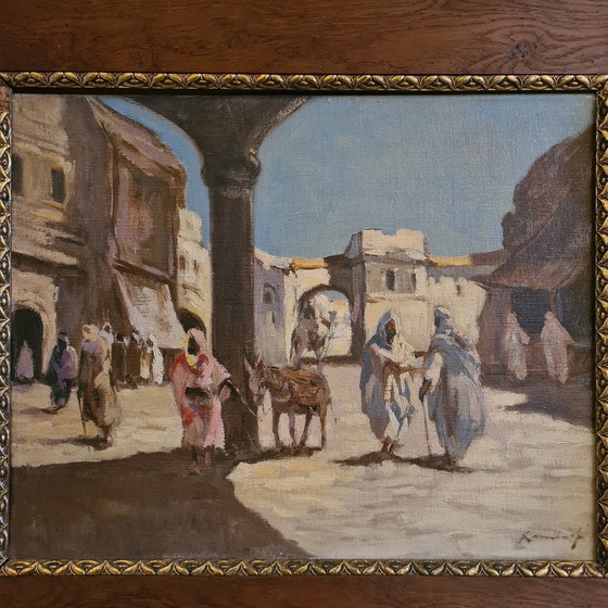 Image 1 of Painting With Oriental Scene Oil On Canvas, Ca.1900