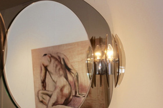 Image 1 of Veca Two-Toned Italian Glass Mirror with Glass Sconces