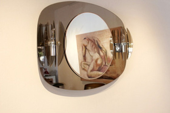 Image 1 of Veca Two-Toned Italian Glass Mirror with Glass Sconces