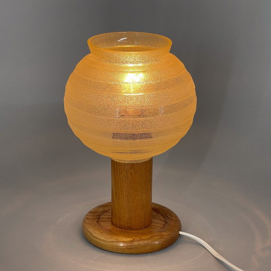 Image 1 of Lampada da tavolo vintage in legno e vetro, ex Cecoslovacchia 1970