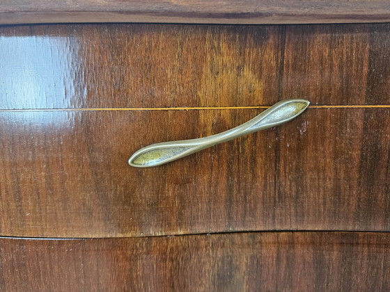 Image 1 of Chippendale Chest Of Drawers In Walnut And Maple With Brass Handles