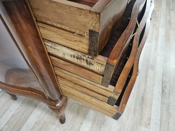 Image 1 of Chippendale Chest Of Drawers In Walnut And Maple With Brass Handles