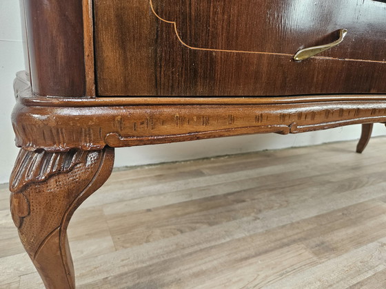 Image 1 of Chippendale Chest Of Drawers In Walnut And Maple With Brass Handles