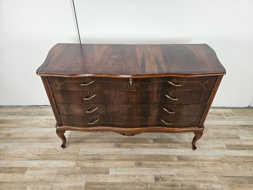 Chippendale Chest Of Drawers In Walnut And Maple With Brass Handles