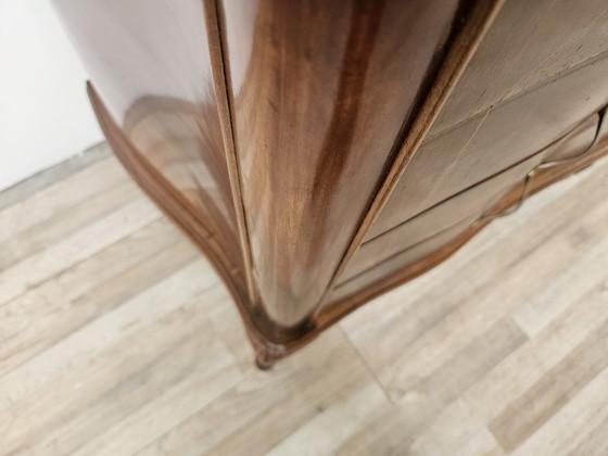 Image 1 of Chippendale Chest Of Drawers In Walnut And Maple With Brass Handles