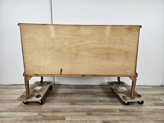 Image 1 of Chippendale Chest Of Drawers In Walnut And Maple With Brass Handles