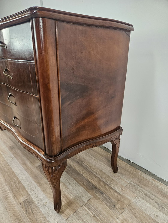 Image 1 of Chippendale Chest Of Drawers In Walnut And Maple With Brass Handles