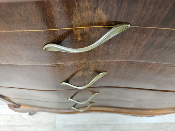 Image 1 of Chippendale Chest Of Drawers In Walnut And Maple With Brass Handles