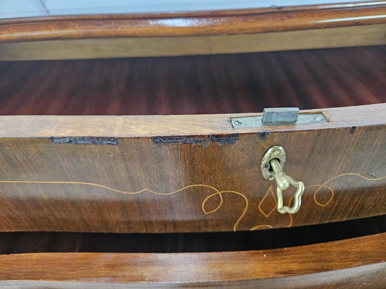 Image 1 of Chippendale Chest Of Drawers In Walnut And Maple With Brass Handles