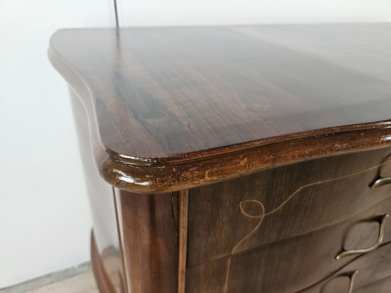 Image 1 of Chippendale Chest Of Drawers In Walnut And Maple With Brass Handles