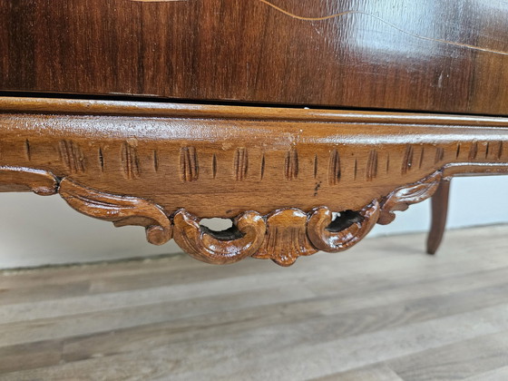 Image 1 of Chippendale Chest Of Drawers In Walnut And Maple With Brass Handles