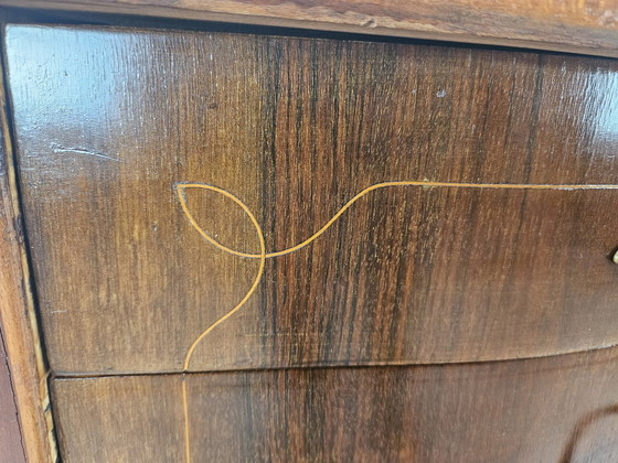 Image 1 of Chippendale Chest Of Drawers In Walnut And Maple With Brass Handles