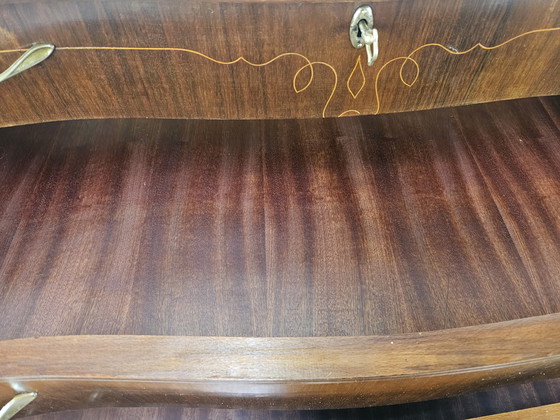 Image 1 of Chippendale Chest Of Drawers In Walnut And Maple With Brass Handles