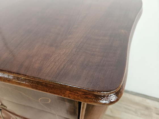 Image 1 of Chippendale Chest Of Drawers In Walnut And Maple With Brass Handles