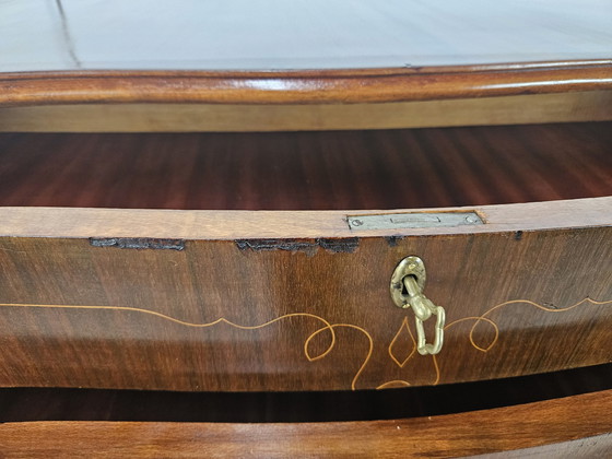 Image 1 of Chippendale Chest Of Drawers In Walnut And Maple With Brass Handles