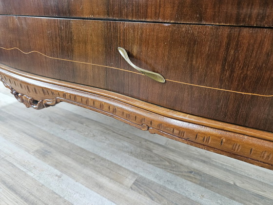 Image 1 of Chippendale Chest Of Drawers In Walnut And Maple With Brass Handles