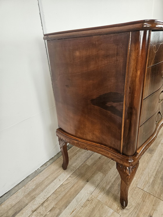 Image 1 of Chippendale Chest Of Drawers In Walnut And Maple With Brass Handles