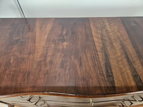 Image 1 of Chippendale Chest Of Drawers In Walnut And Maple With Brass Handles