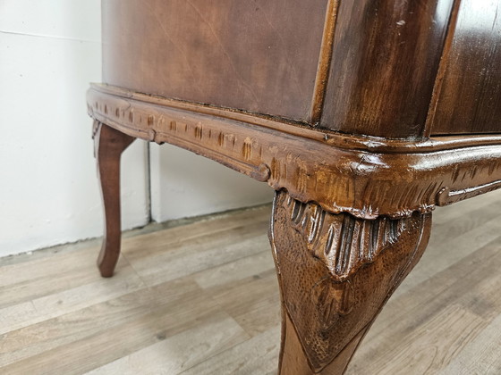 Image 1 of Chippendale Chest Of Drawers In Walnut And Maple With Brass Handles