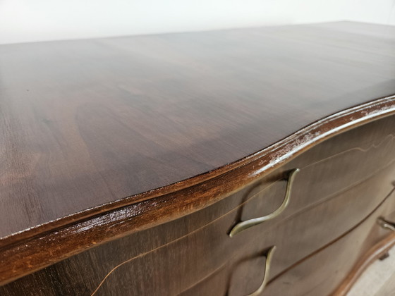 Image 1 of Chippendale Chest Of Drawers In Walnut And Maple With Brass Handles