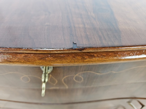 Image 1 of Chippendale Chest Of Drawers In Walnut And Maple With Brass Handles