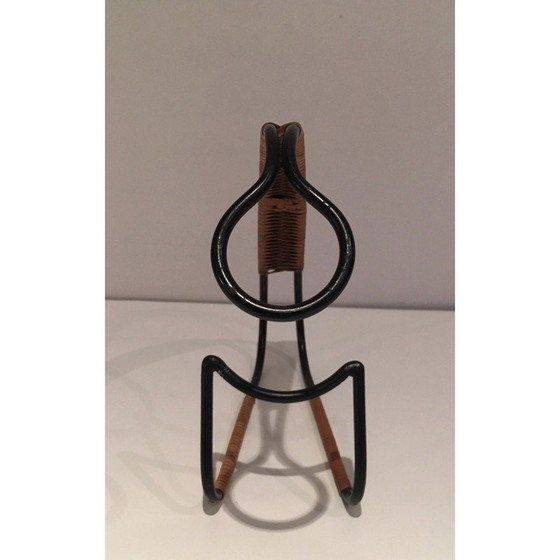 Image 1 of Scandinavian vintage bottle holder in black lacquered metal and rattan, 1950s