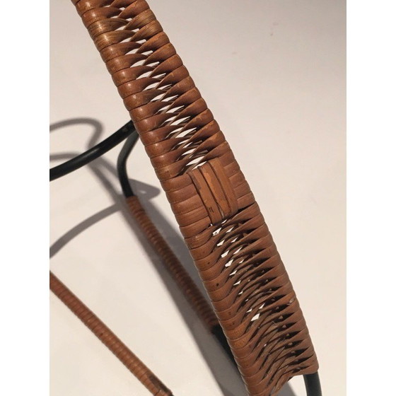 Image 1 of Scandinavian vintage bottle holder in black lacquered metal and rattan, 1950s