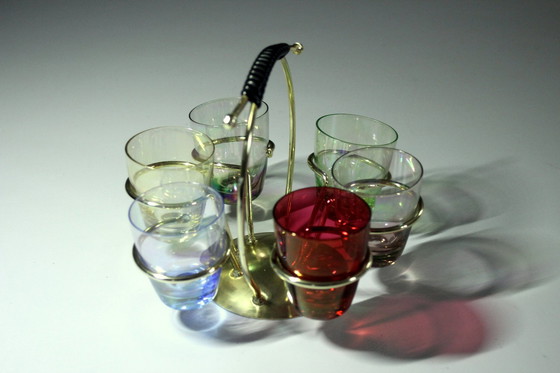 Image 1 of 1950S - 6 shot glasses in metal stand