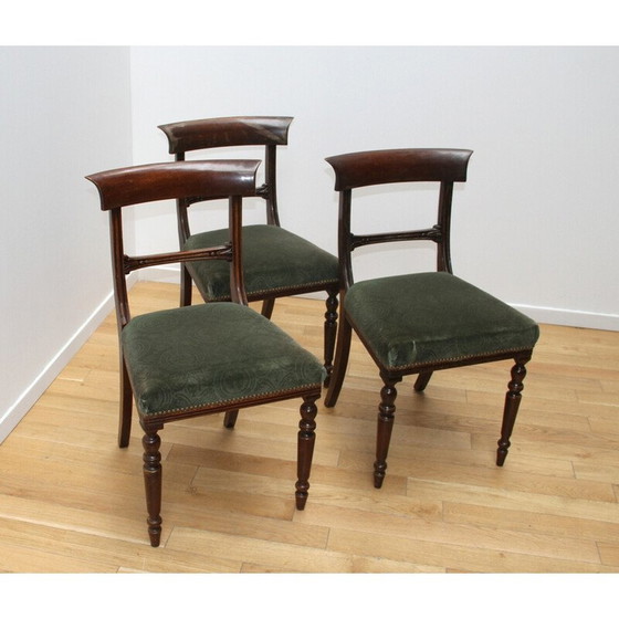 Image 1 of Set of 3 vintage wood and velvet chairs