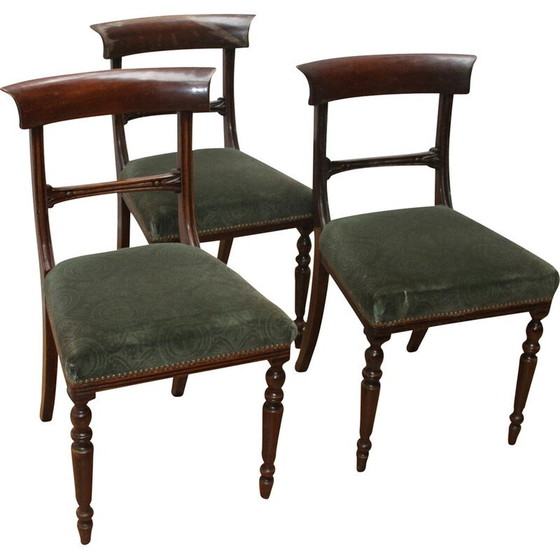 Image 1 of Set of 3 vintage wood and velvet chairs