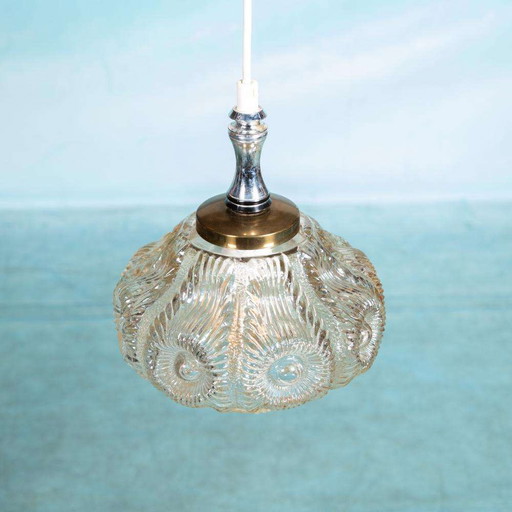 Lampe suspendue suédoise en verre, design vintage, années 60, verre artisanal