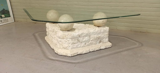 Postmodern Stone and Glass Coffee Table