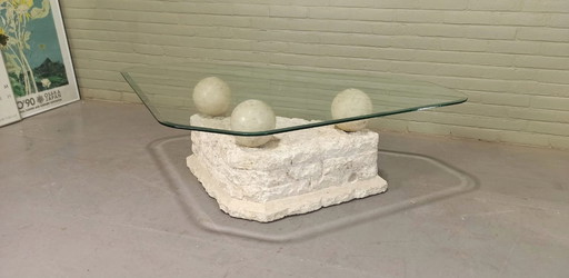 Postmodern Stone and Glass Coffee Table