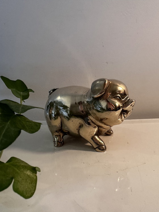 Image 1 of Statuetta vintage in ottone raffigurante un maiale 