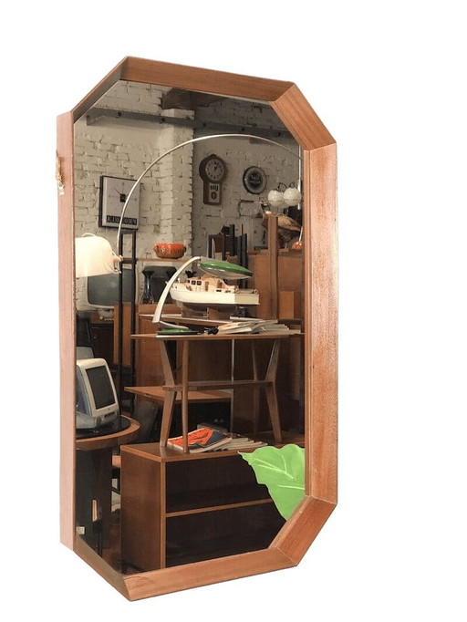 Scandinavian teak mirror with rope, 1960s