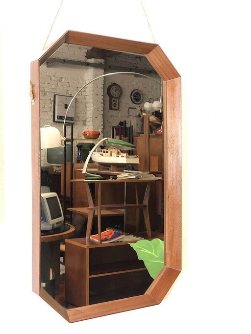 Scandinavian teak mirror with rope, 1960s