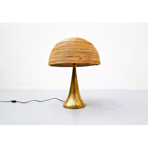 Image 1 of Pair of vintage brass and bamboo table lamps, Italy
