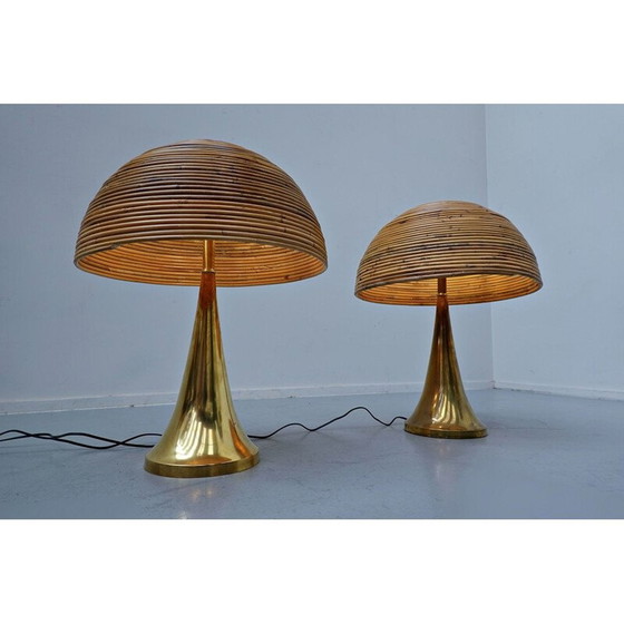 Image 1 of Pair of vintage brass and bamboo table lamps, Italy