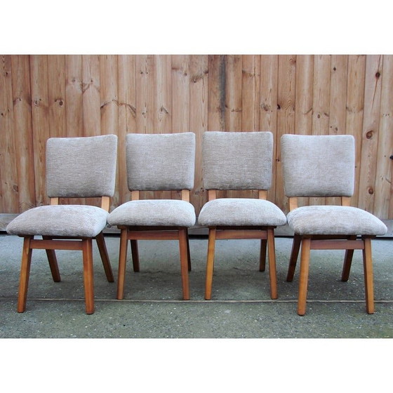 Image 1 of Set of 4 vintage wood and fabric chairs, Denmark 1960s
