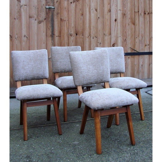 Image 1 of Set of 4 vintage wood and fabric chairs, Denmark 1960s