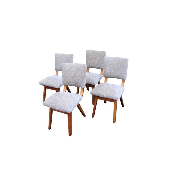 Image 1 of Set of 4 vintage wood and fabric chairs, Denmark 1960s