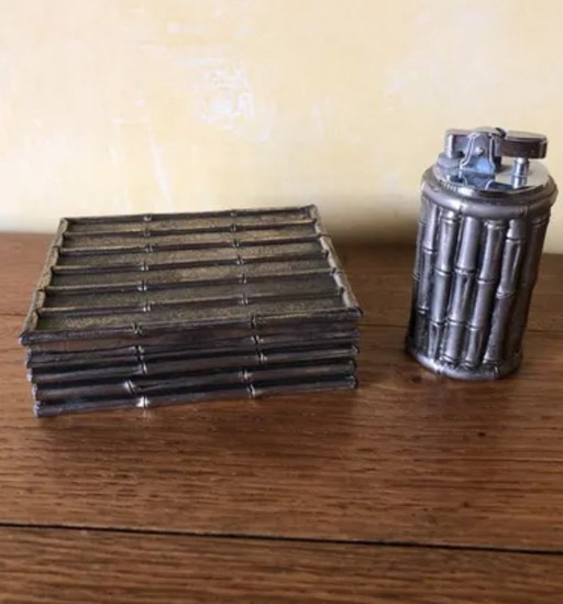 Silver Bamboo Metal Box With Lighter